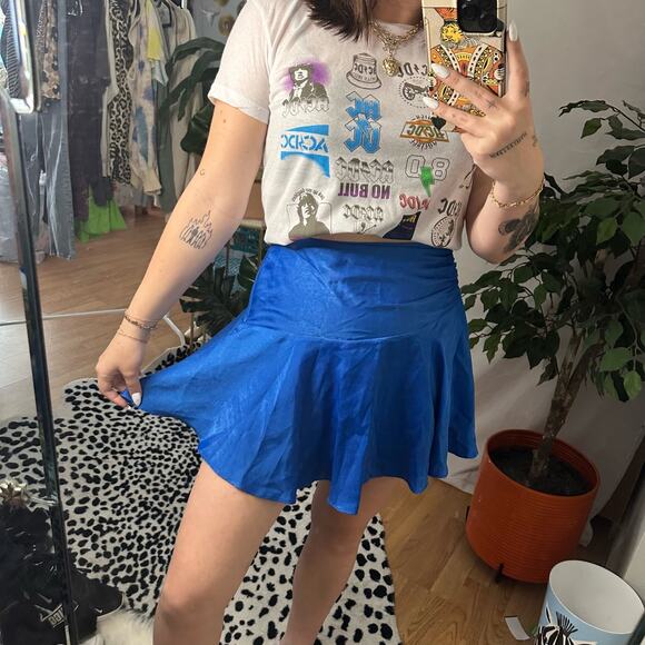 Zara High Waist Mini A-Line Skort Blue Size Medium - Picture 5 of 5